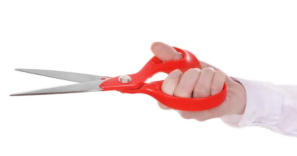 Female hand with scissors isolated on white — Stock Photo, Image