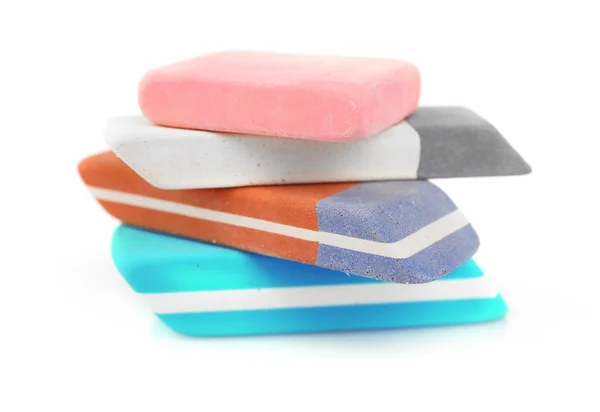 Stack of erasers isolated on white — Stock Photo, Image