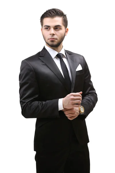 Eleganter Mann im Anzug isoliert auf Weiß — Stockfoto