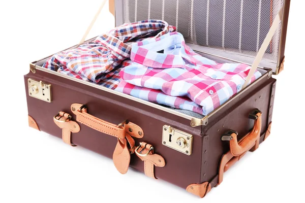 Packing suitcase for trip isolated on white — Stock Photo, Image