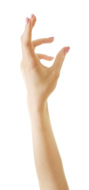 Kadın eli beyaza izole edilmiş.