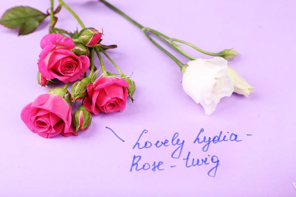 Krásné růžové větvičky s nápisem na pozadí — Stock fotografie