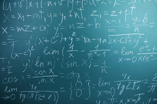 Maths formulas on chalkboard