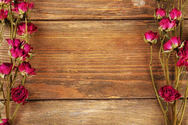 Cadre de fleurs séchées sur fond bois — Photo