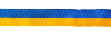 Beyaz izole renkli mavi-sarı kumaş şerit