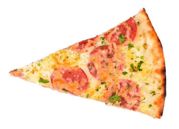 Plak van smakelijke pizza geïsoleerd op wit — Stockfoto