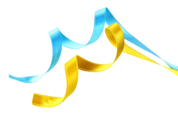 Barevné modré a žluté stužky izolovaných na bílém — Stock fotografie