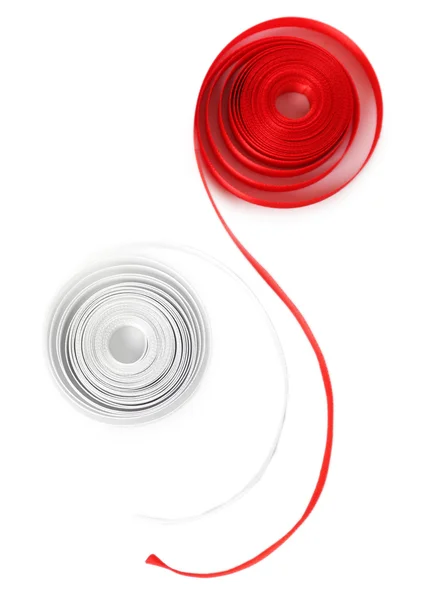 Colorful red and white ribbons isolated on white — Stock Photo, Image