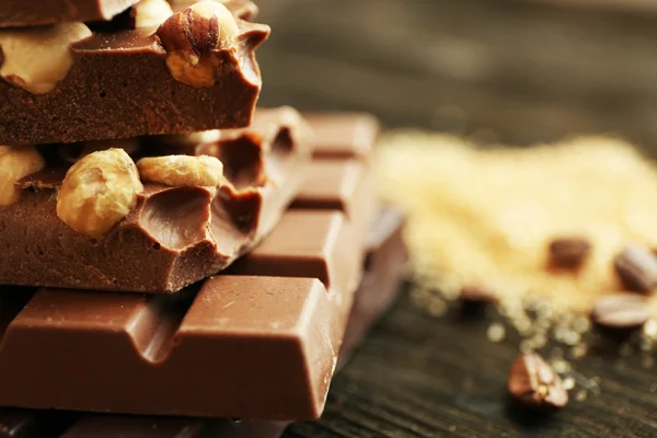 Set of chocolate with nuts, closeup — Stock Photo, Image