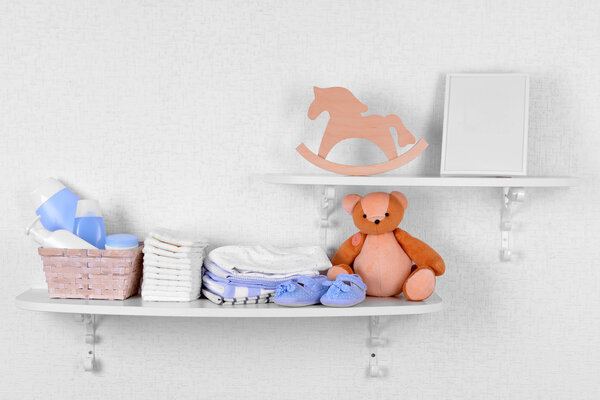 Baby accessories on shelves