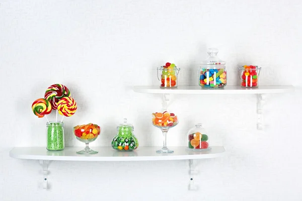 Colorful candies in jars — Stock Photo, Image