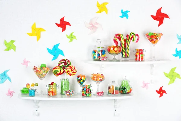 Colorful candies in jars — Stock Photo, Image