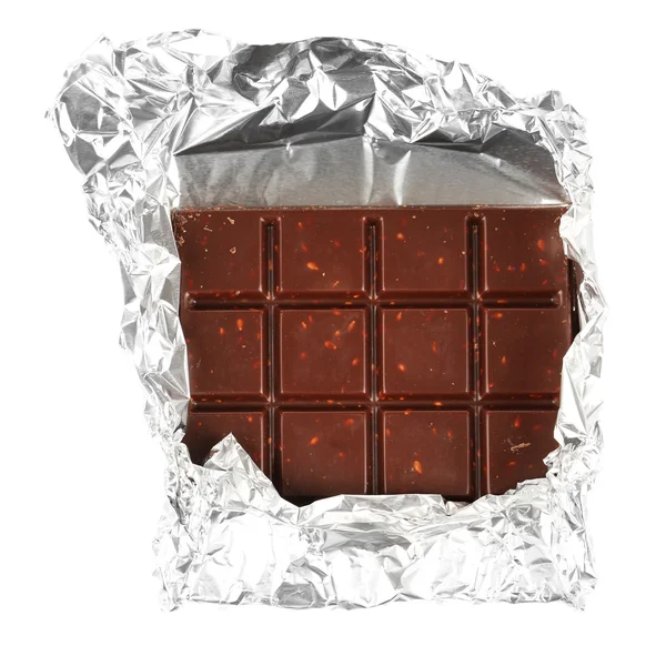 Sweet chocolate in foil isolated on white — Stock Photo, Image