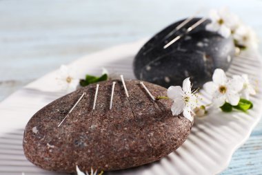 Akupunktur iğneleri spa taşlarla