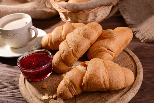 Delicious croissants on table close-up — Stock Photo, Image
