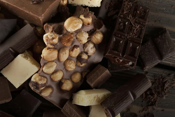 Set of chocolate with hazelnut, closeup — Stock Photo, Image