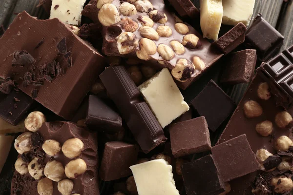 Set of chocolate with hazelnut, closeup — Stock Photo, Image