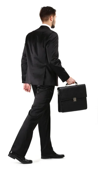 Elegant man in suit with briefcase isolated on white — Stock Photo, Image