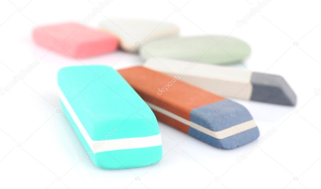 Group of erasers, closeup