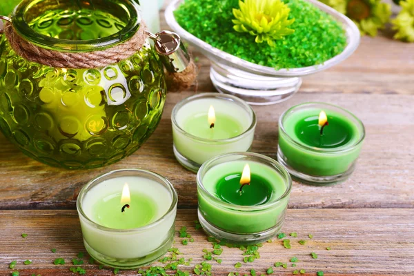 Beautiful spa composition with candles on table close up — Stock Photo, Image