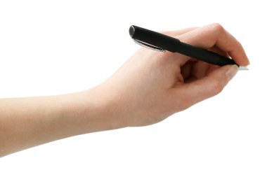 Erkek el ile üzerine beyaz izole kalem