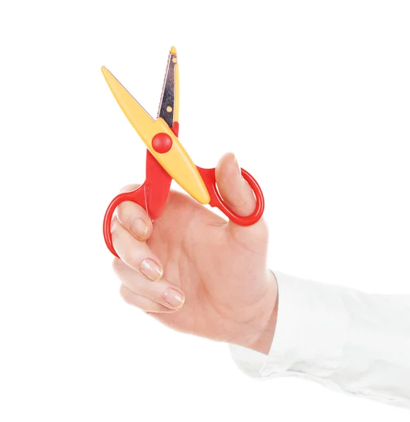 Female hand with scissors isolated on white — Stock Photo, Image