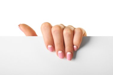 Kağıt boş beyaz izole tutmak el