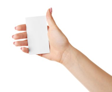 Beyaz izole kart tutan el