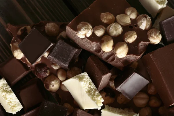 Set of chocolate with hazelnut, closeup — Stock Photo, Image