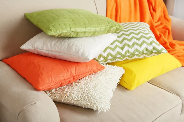 Colorful pillows on sofa close up — Stock Photo, Image