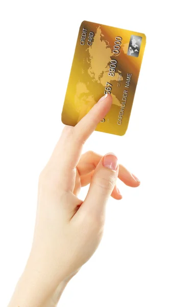 Χέρι που κατέχουν πιστωτική κάρτα, που απομονώνονται σε λευκό — Φωτογραφία Αρχείου