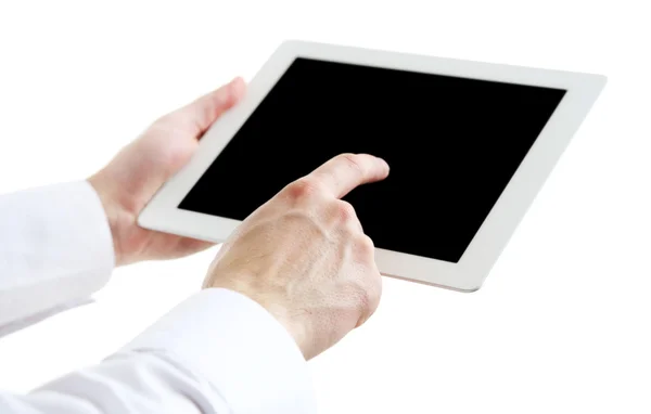 Male hands holding digital tablet isolated on white — Stock Photo, Image