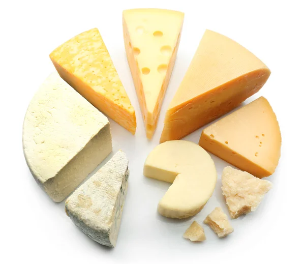 Various types of cheese isolated on white — Stock Photo, Image