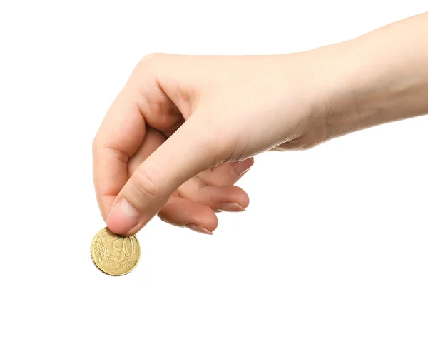 Kvinnlig hand med mynt — Stockfoto