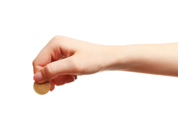 Ženská ruka s mincí — Stock fotografie