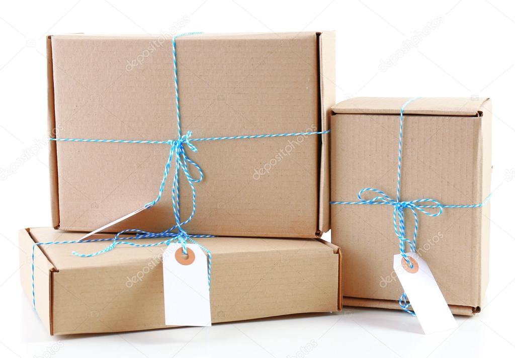 Mail package parcels isolated on white