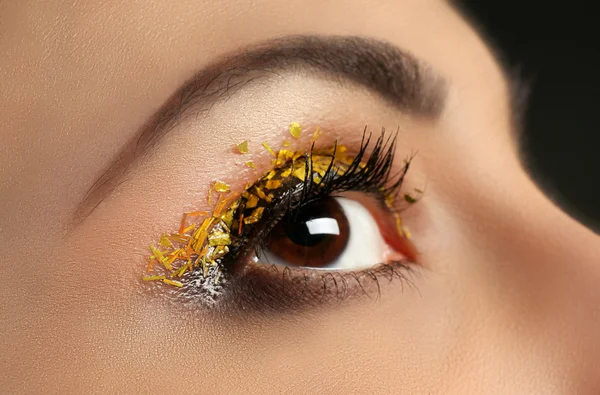 Kvinnliga ögat med fancy glitter makeup, makro Visa — Stockfoto