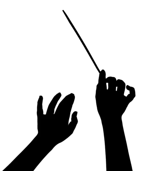 Music conductor hands with stick isolated on white — Stock Photo, Image