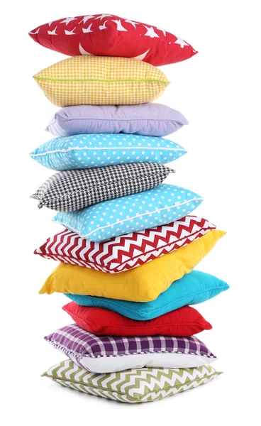 Stack of colorful pillows isolated on white — Stock Photo, Image