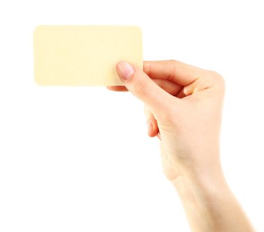 kartvizit, üzerinde beyaz izole tutan el