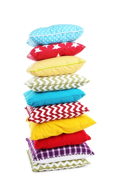 Stack of colorful pillows isolated on white — Stock Photo, Image