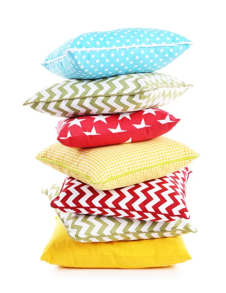 Stack of colorful pillows isolated on white — Stock Photo, Image