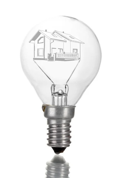Light bulb with house sketch project — Stock Photo, Image