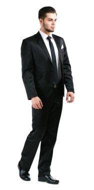 beyaz izole takım elbiseli şık adam