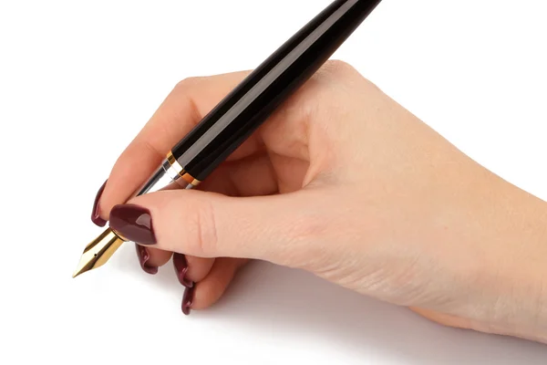 Fountain pen in female hand — Stock Photo, Image