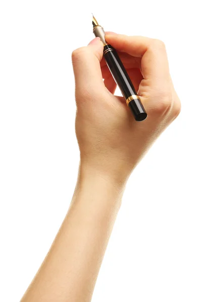 Weibliche Hand mit Stift isoliert auf weiß — Stockfoto