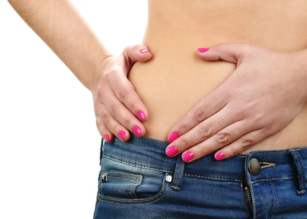 Abdominal pain in young girls close up — Stock Photo, Image