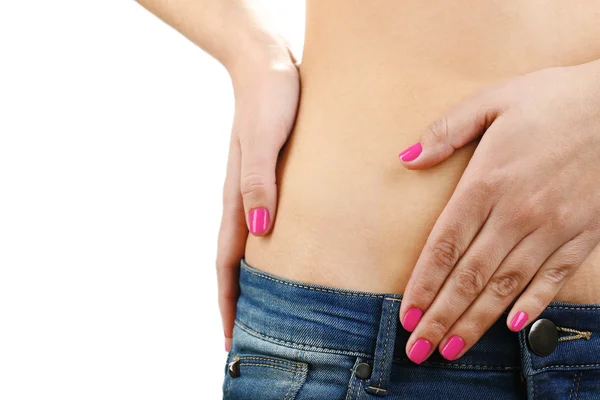 Abdominal pain in young girls close up — Stock Photo, Image