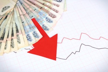 Para ve grafik belgesi üzerinde kırmızı ok kapat