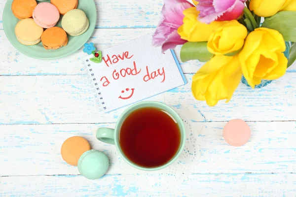 kompozisyon ile Günaydın top ahşap arka plan görünümü